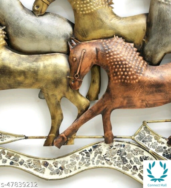 Iron 7Horses With Moziac With Led - Free Size, Metal, Pack of 1